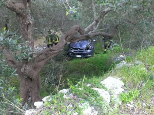 L'auto precipitata nella campagna