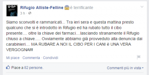 Il post facebook del rifugio