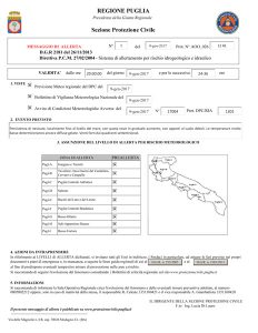 Il messaggio d'allerta diramato ieri sera dalla Regione Puglia, sezione Protezione Civile